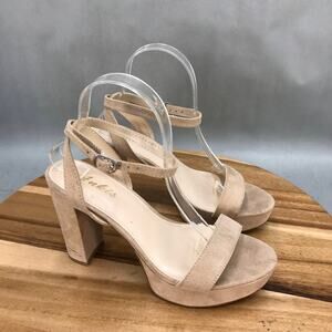 Ankis Chunky Ankle Strap Sandals‎ Womens 8 Beige Faux Suede Adjustable Shoes
